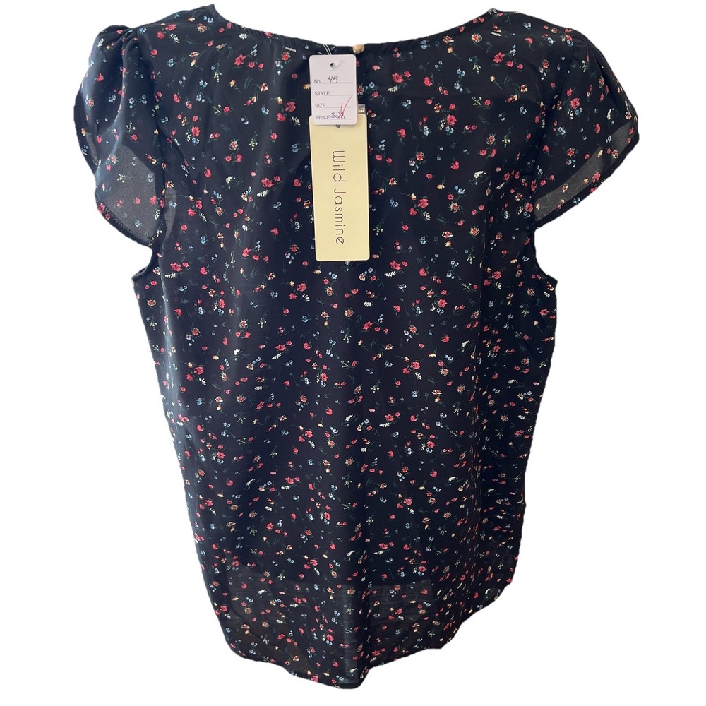 Women's Wild Jasmine Floral‎ Short  Sleeve Blouse Tulip Sleeve 3x Black Pink 3X - Picture 6 of 13
